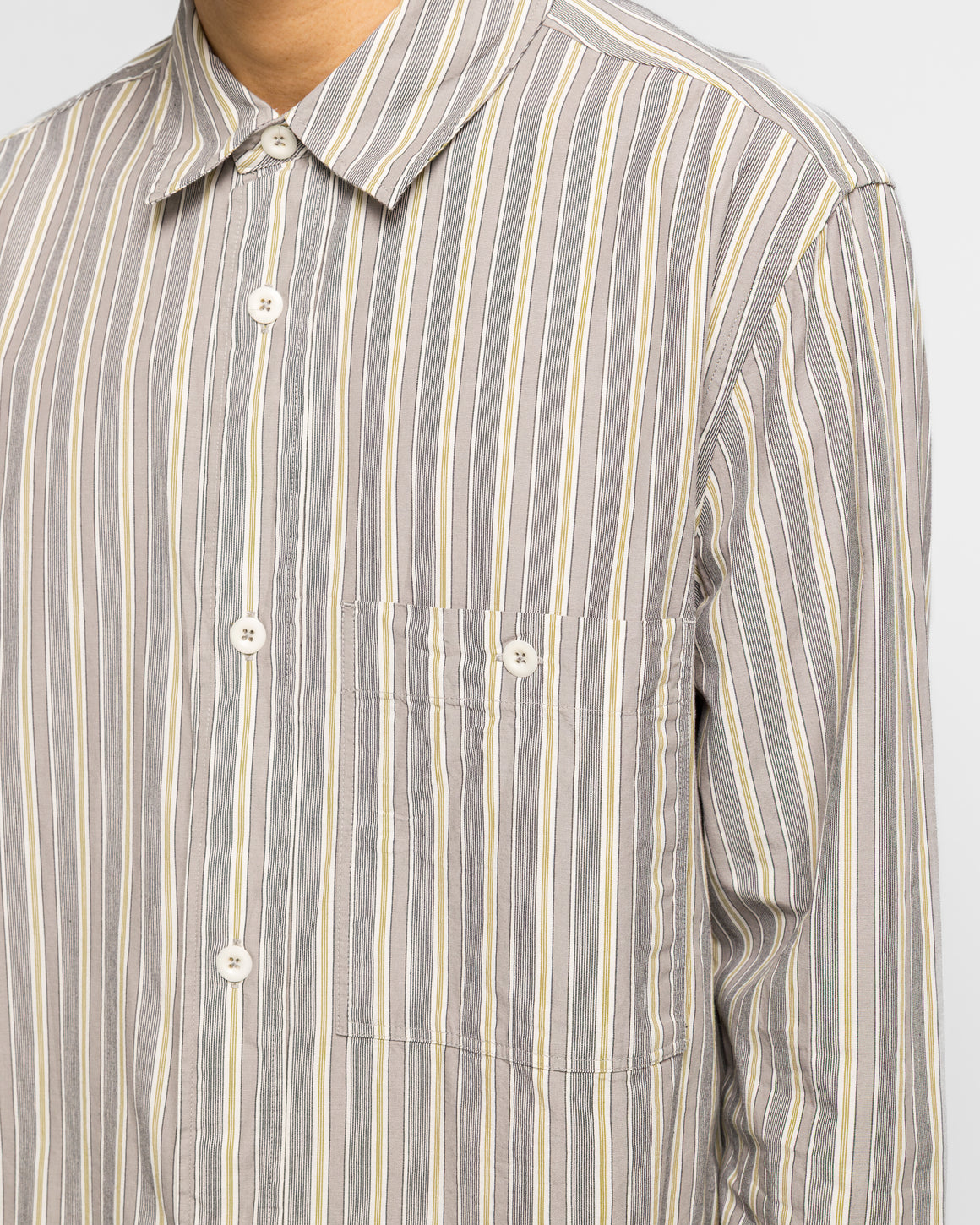 MHL. - Overall Shirt - Cotton Off White/Grey Pyjama Stripe - UP THERE