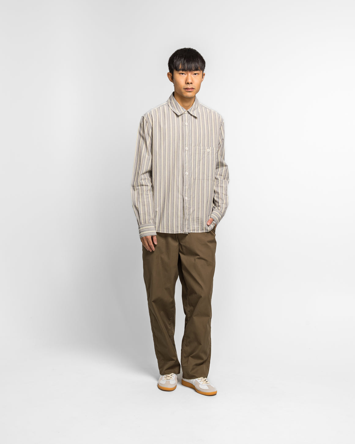 MHL. - Overall Shirt - Cotton Off White/Grey Pyjama Stripe - UP THERE