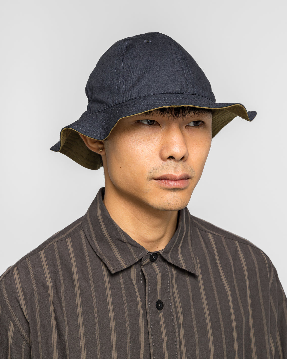 MHL. - Reversible Bucket Hat - Ink/Olive Green Coarse Yarn - UP THERE