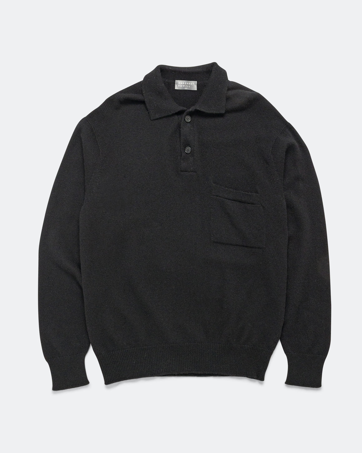 Margaret Howell - Seamless Pocket Polo Shirt - Black Merino Cashmere - UP THERE