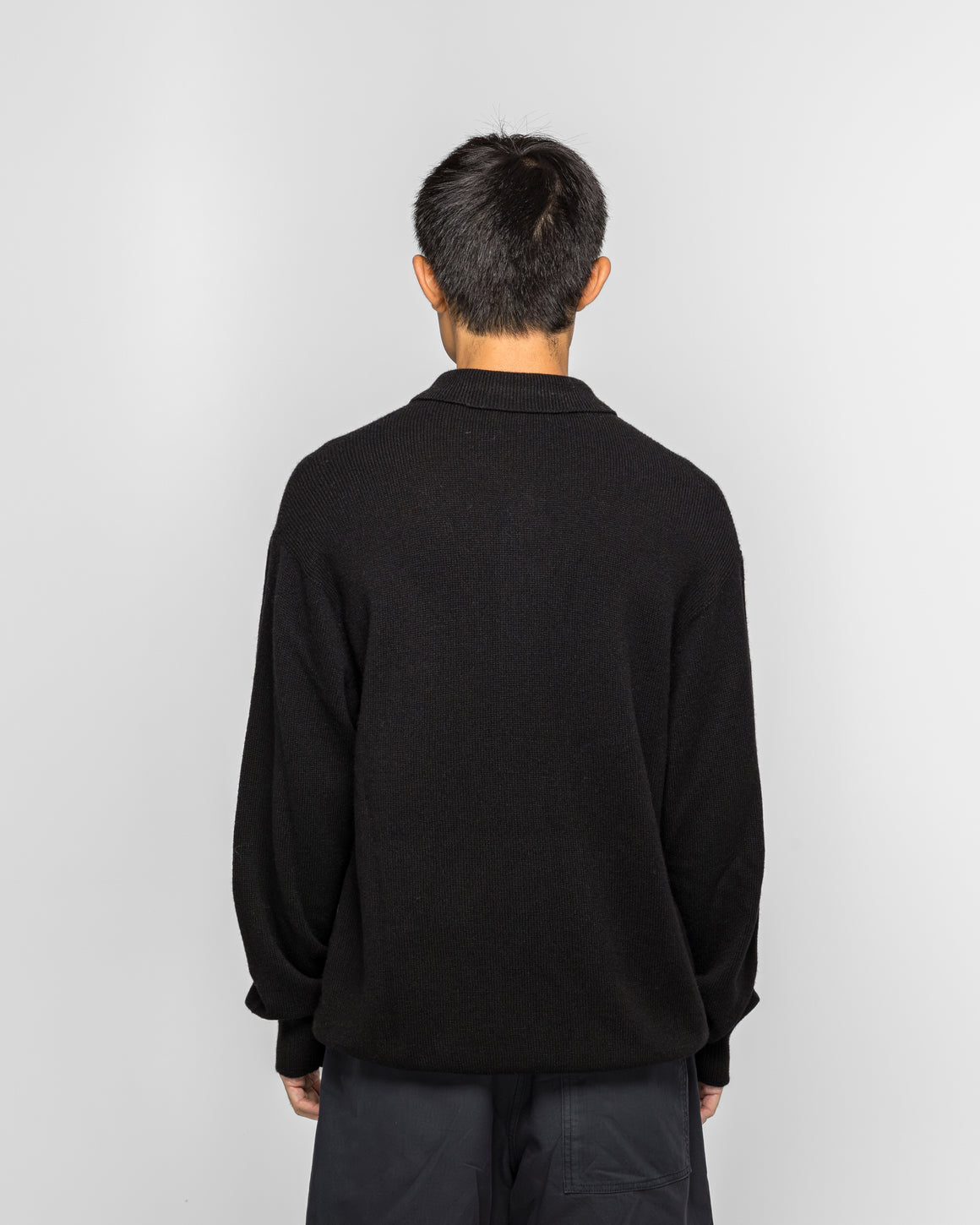 Margaret Howell - Seamless Pocket Polo Shirt - Black Merino Cashmere - UP THERE