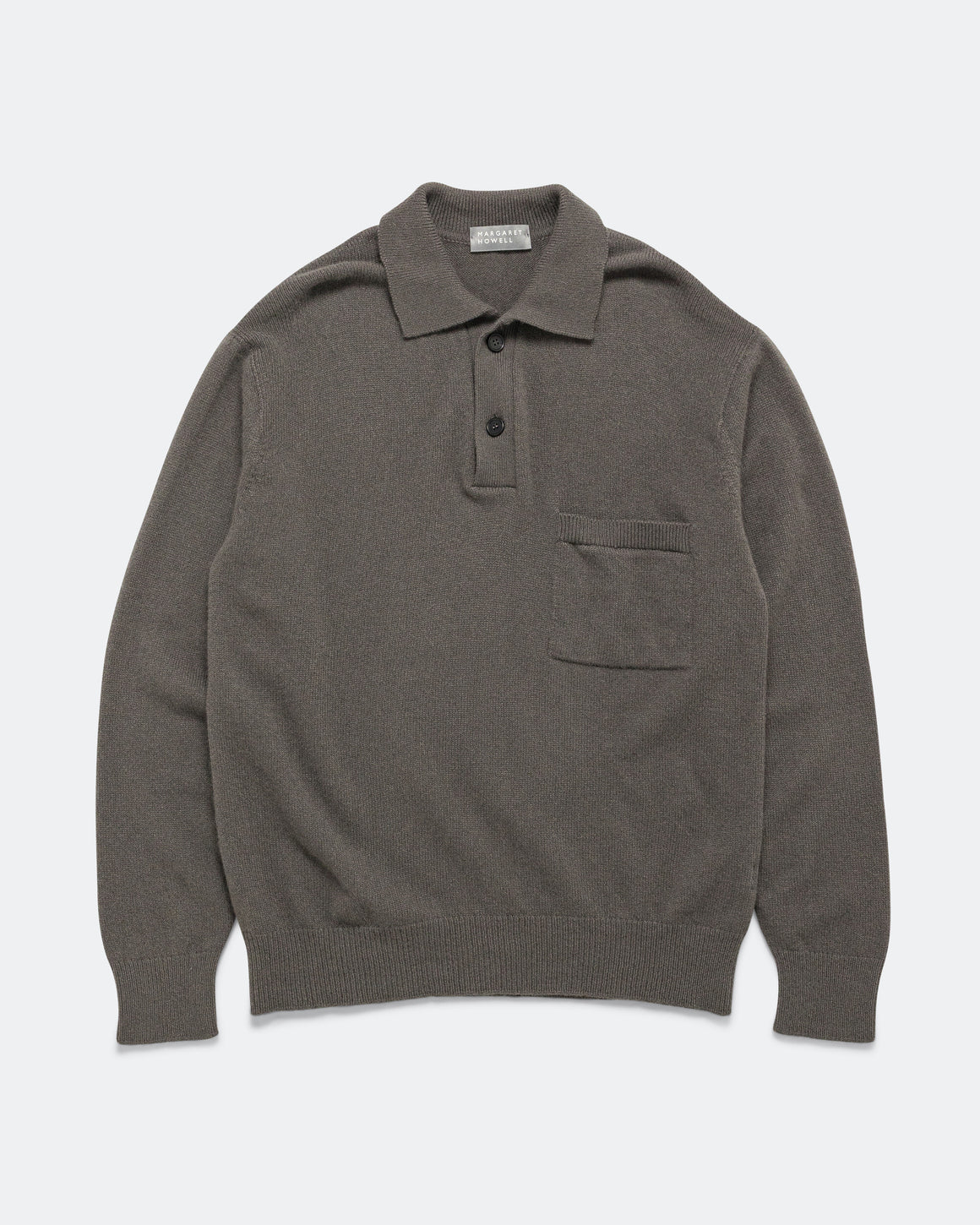 Margaret Howell - Seamless Pocket Polo Shirt - Graphite Merino Cashmere - UP THERE