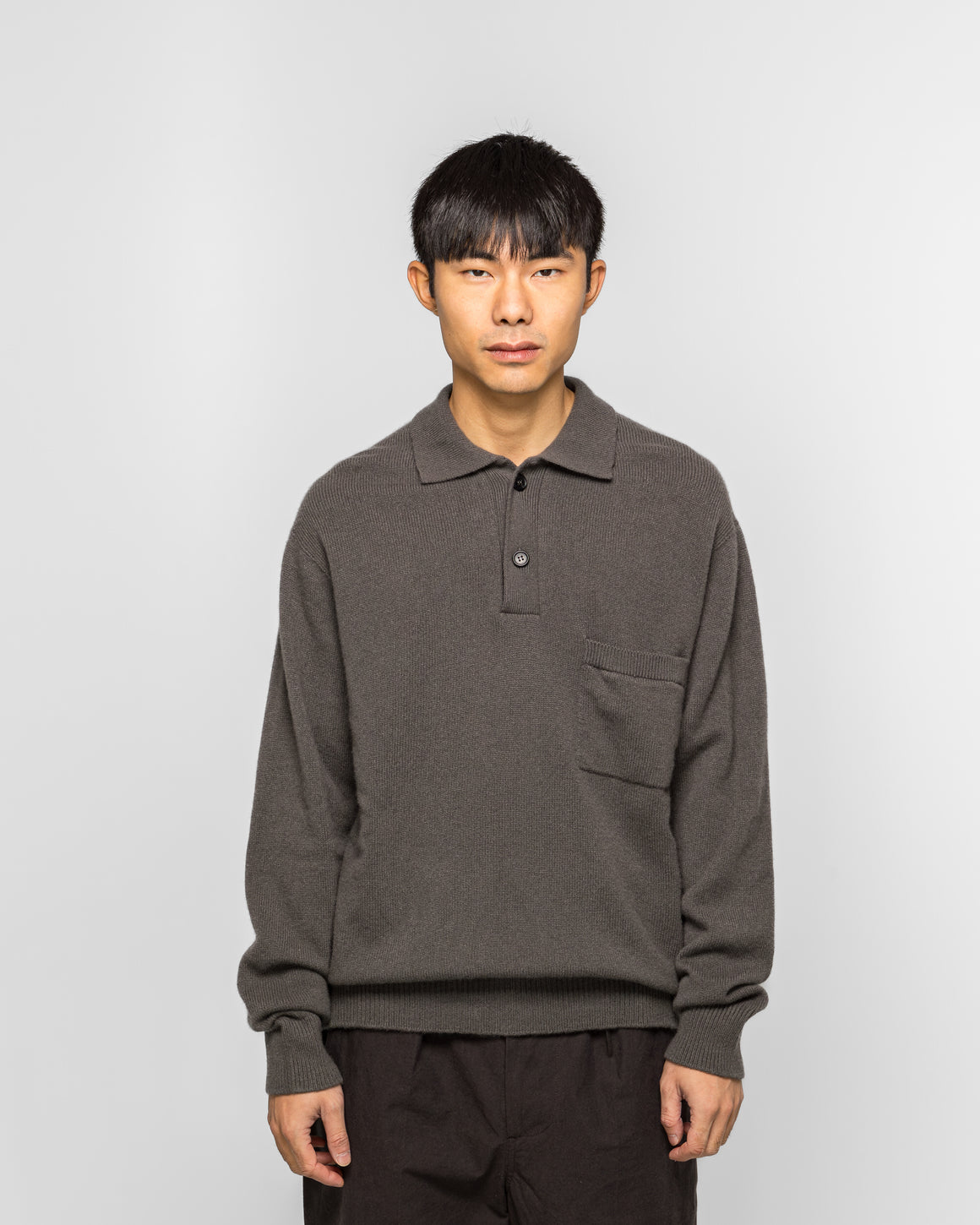 Margaret Howell - Seamless Pocket Polo Shirt - Graphite Merino Cashmere - UP THERE
