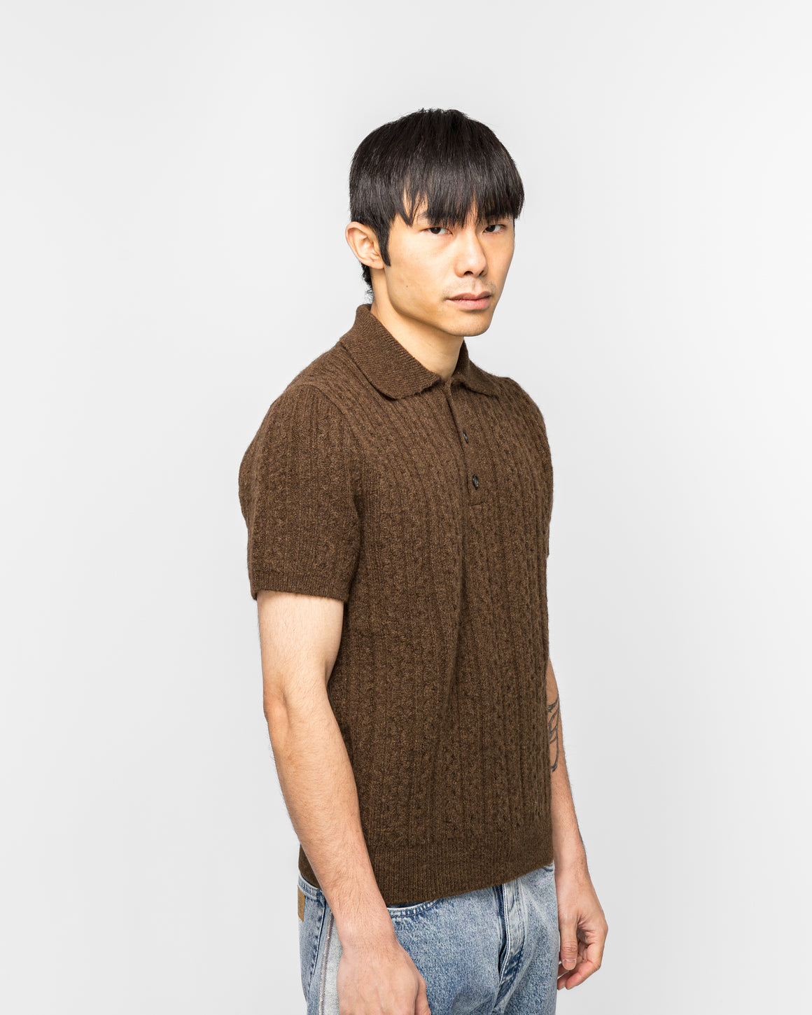 MM6 - Cable 7G Knit Polo Shirt - Brown - UP THERE