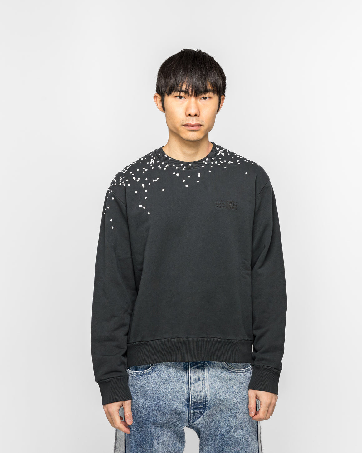 MM6 - Cotton Crewneck Sweater - Washed Black Splatter - UP THERE