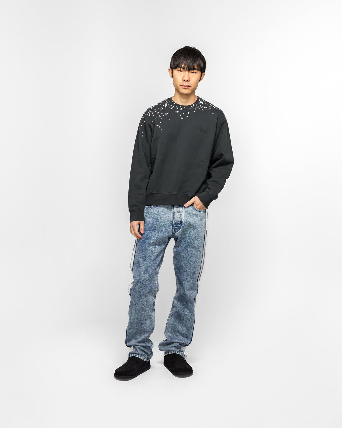MM6 - Cotton Crewneck Sweater - Washed Black Splatter - UP THERE