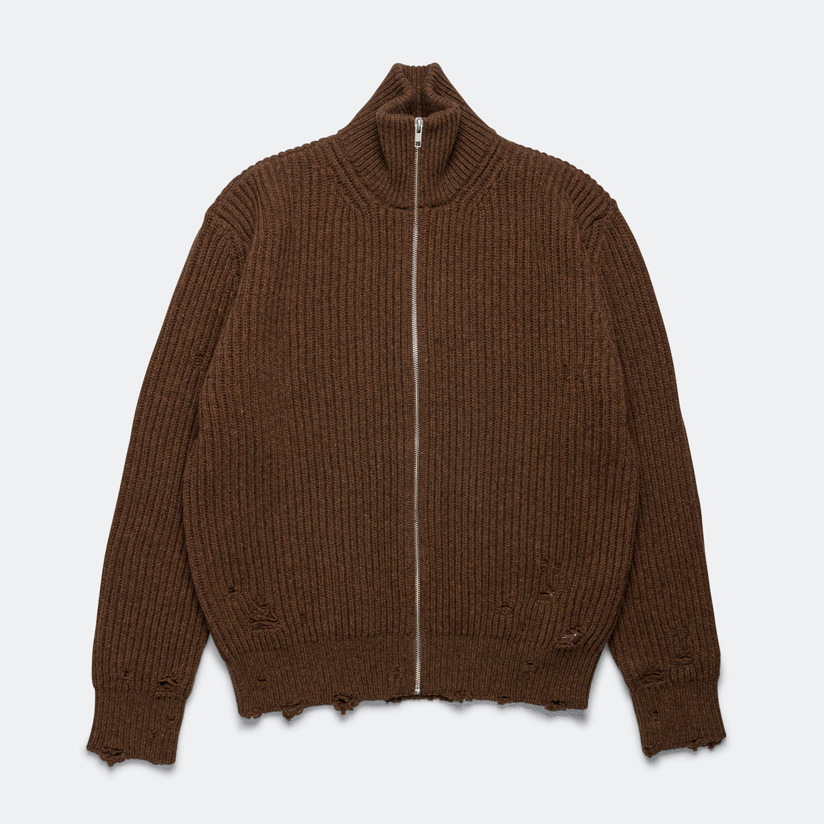 MM6 - Distressed Zip-Up Knit - Beige Melange - UP THERE