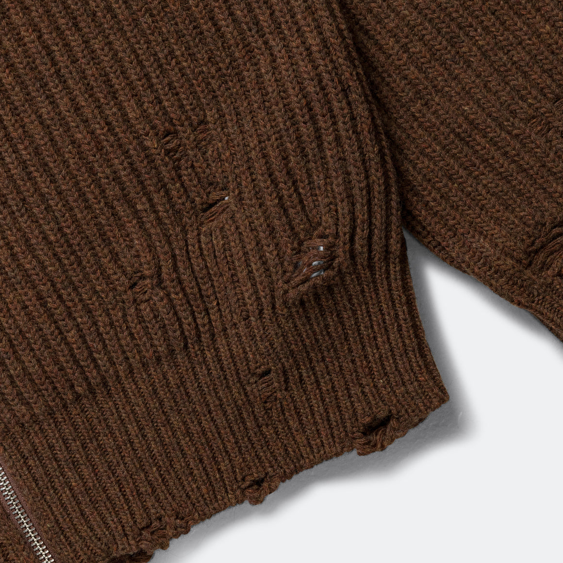 MM6 - Distressed Zip-Up Knit - Beige Melange - UP THERE