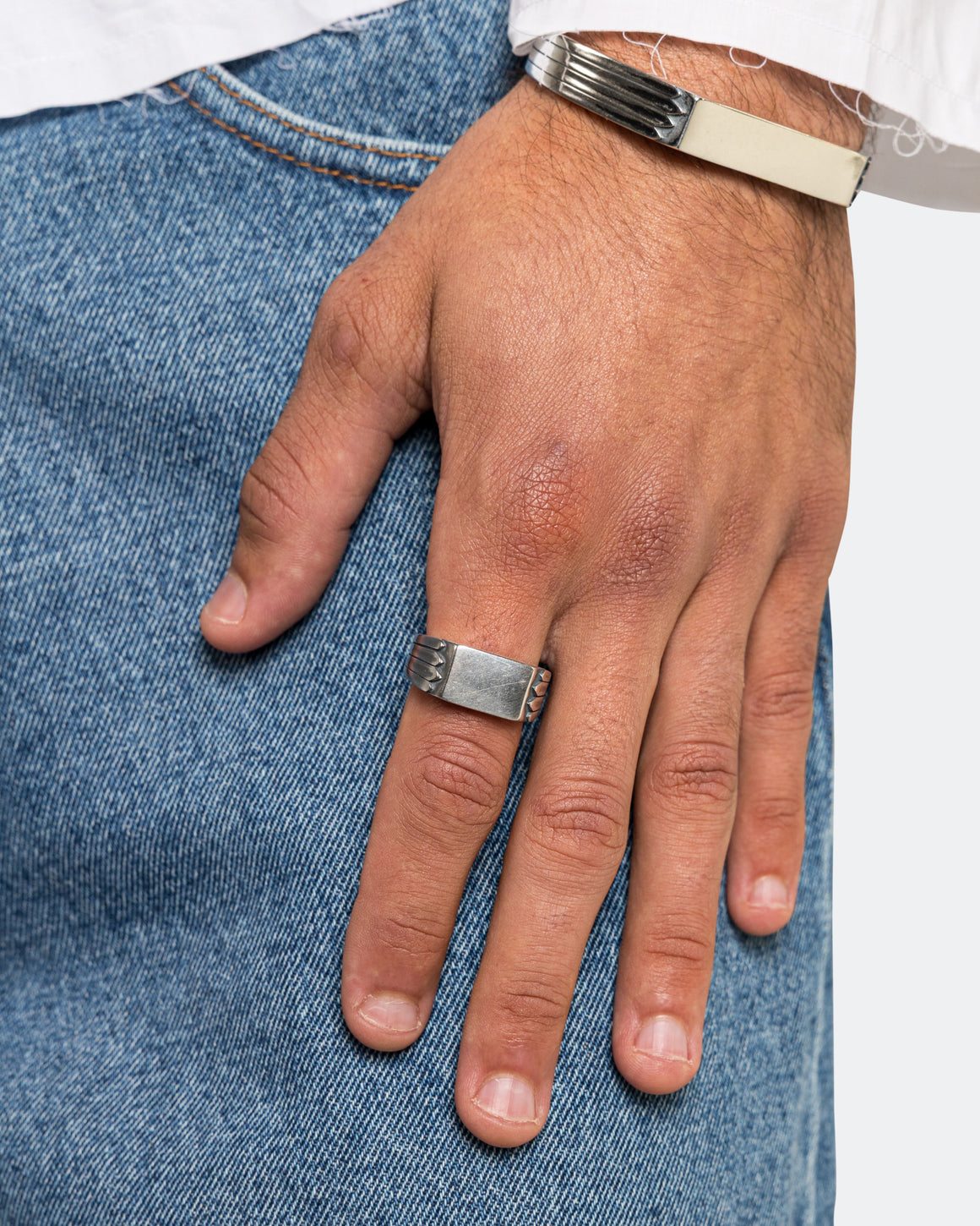 MM6 - Minimal Logo Navajo Ring - Silver Toned Brass - UP THERE