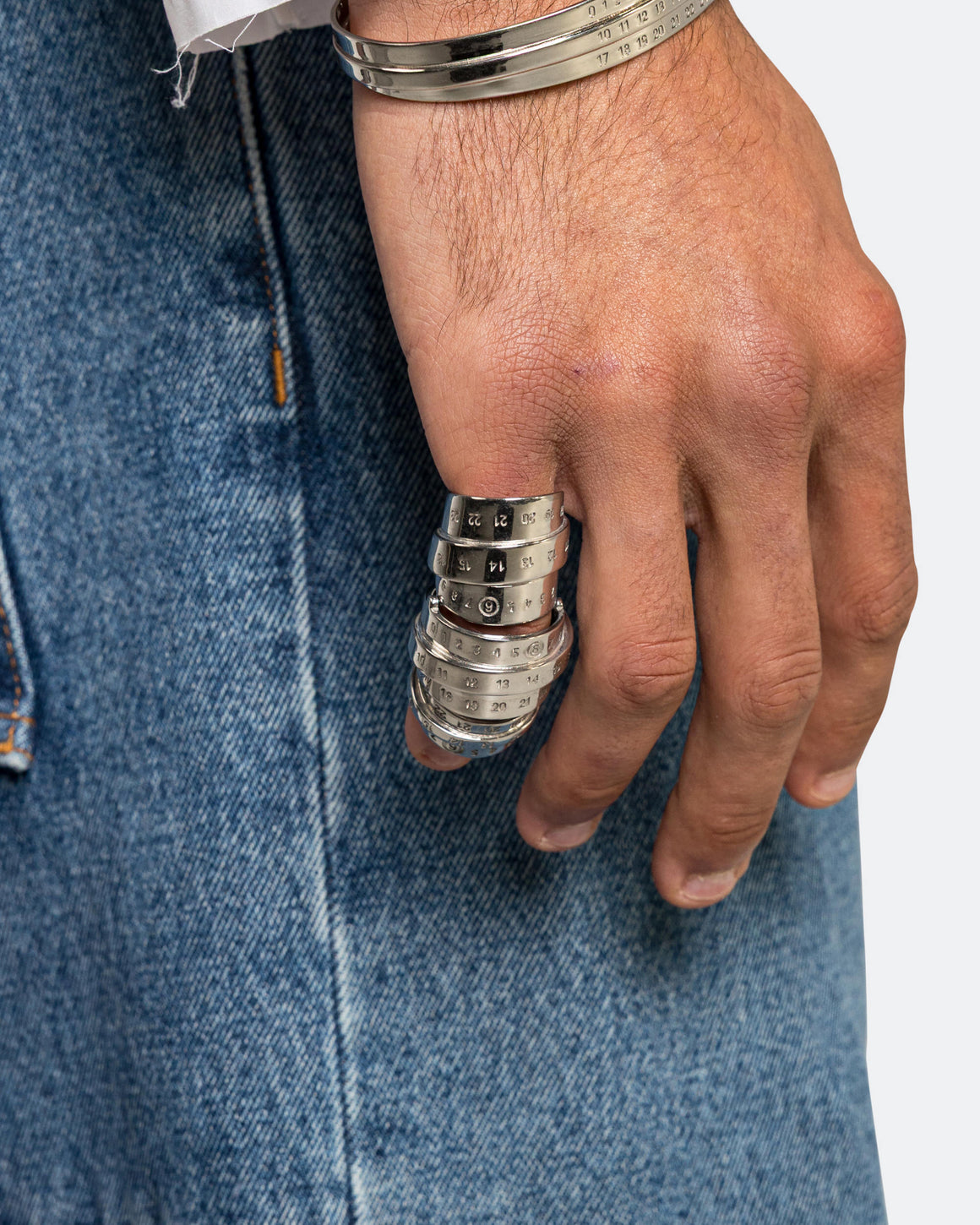 MM6 - Minimal Logo Shroud Ring - Silver Toned Brass - UP THERE