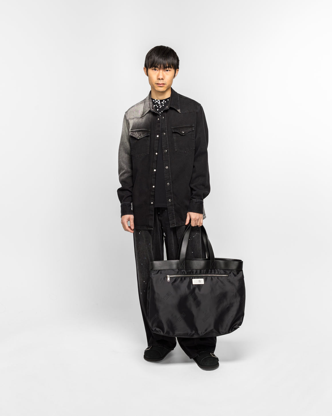 MM6 - Reverse Tote - Black Satin Jacquard - UP THERE
