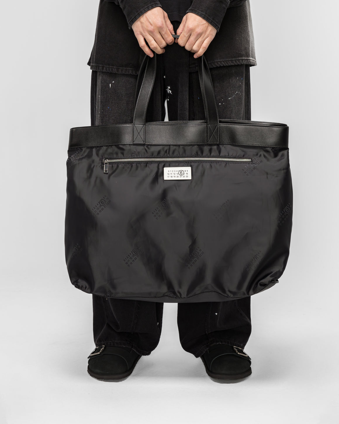 MM6 - Reverse Tote - Black Satin Jacquard - UP THERE