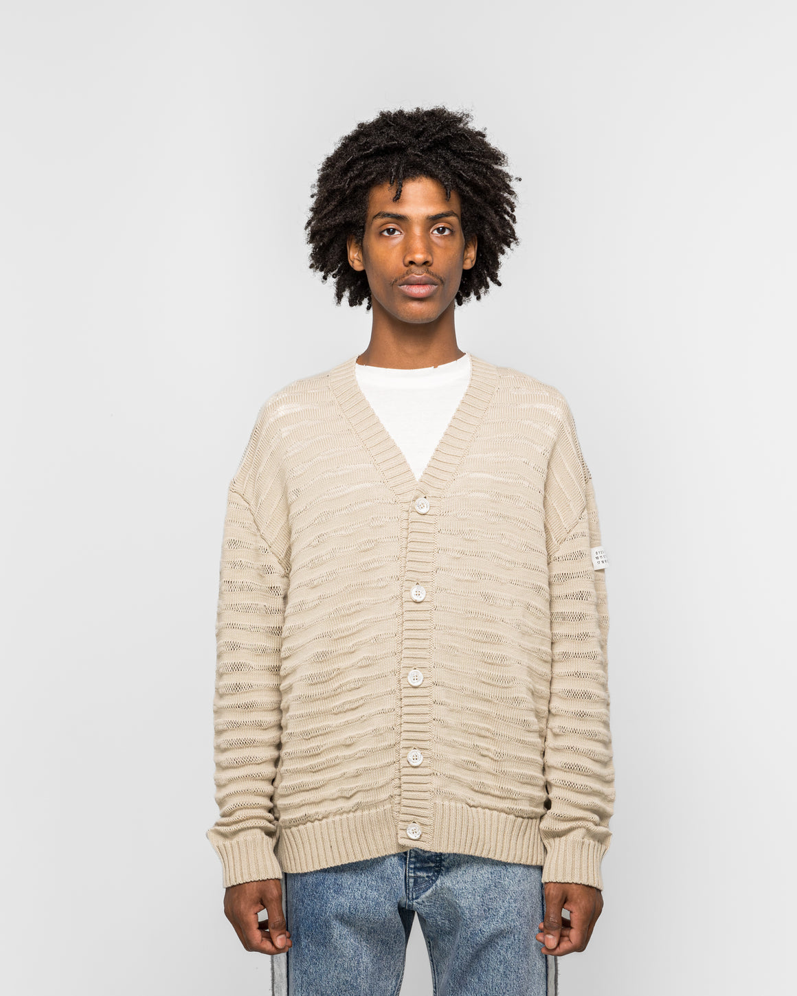 MM6 - Sheer Stripes Cardigan - Dune - UP THERE