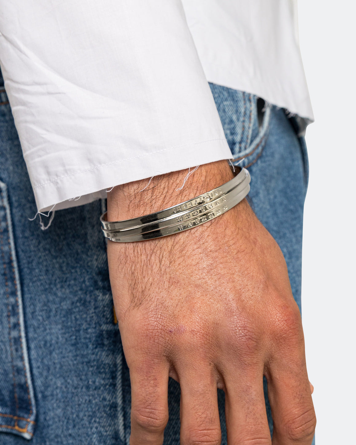 MM6 - Stacked Enamel Logo Cuff - Silver Toned Brass - UP THERE