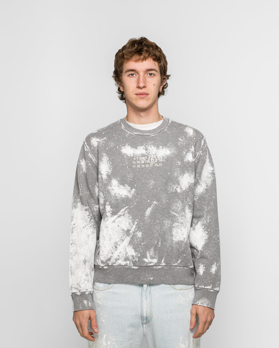 MM6 - Unbrushed Numeric Crewneck - Grey Melange - UP THERE