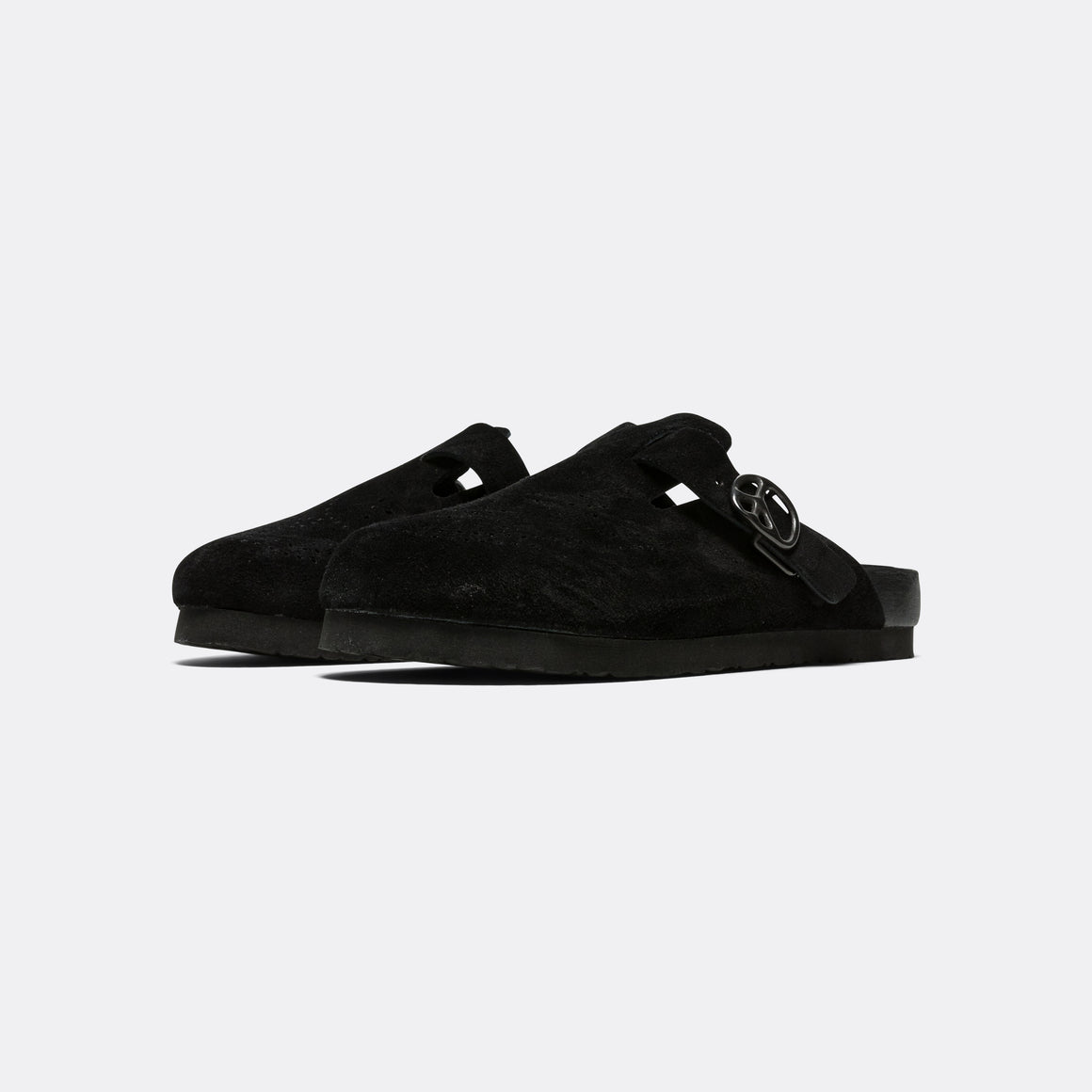 Clog Sandal - Black Suede Leather