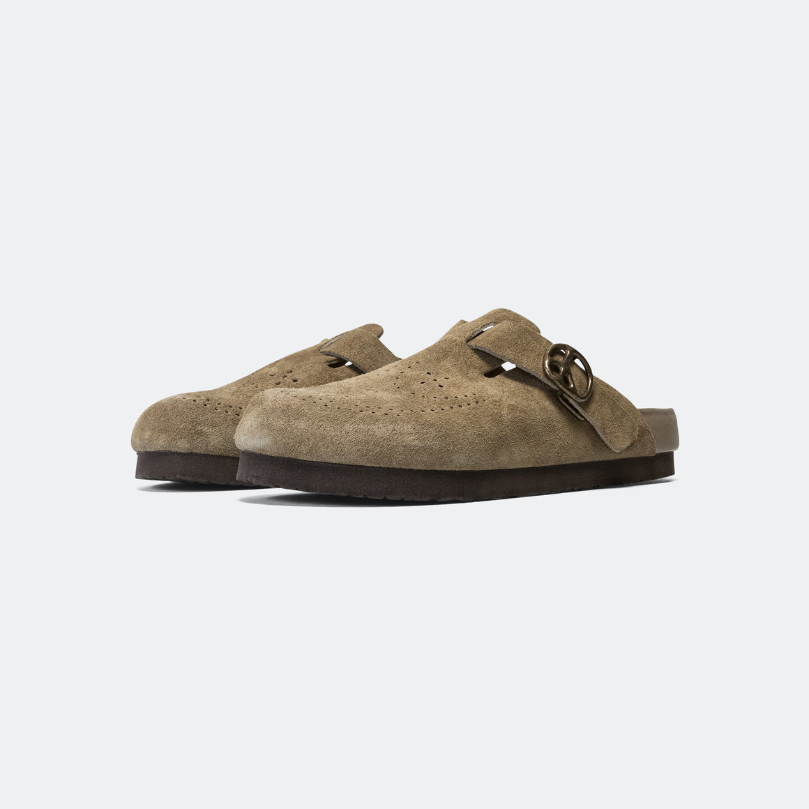 Clog Sandal - Taupe Suede Leather