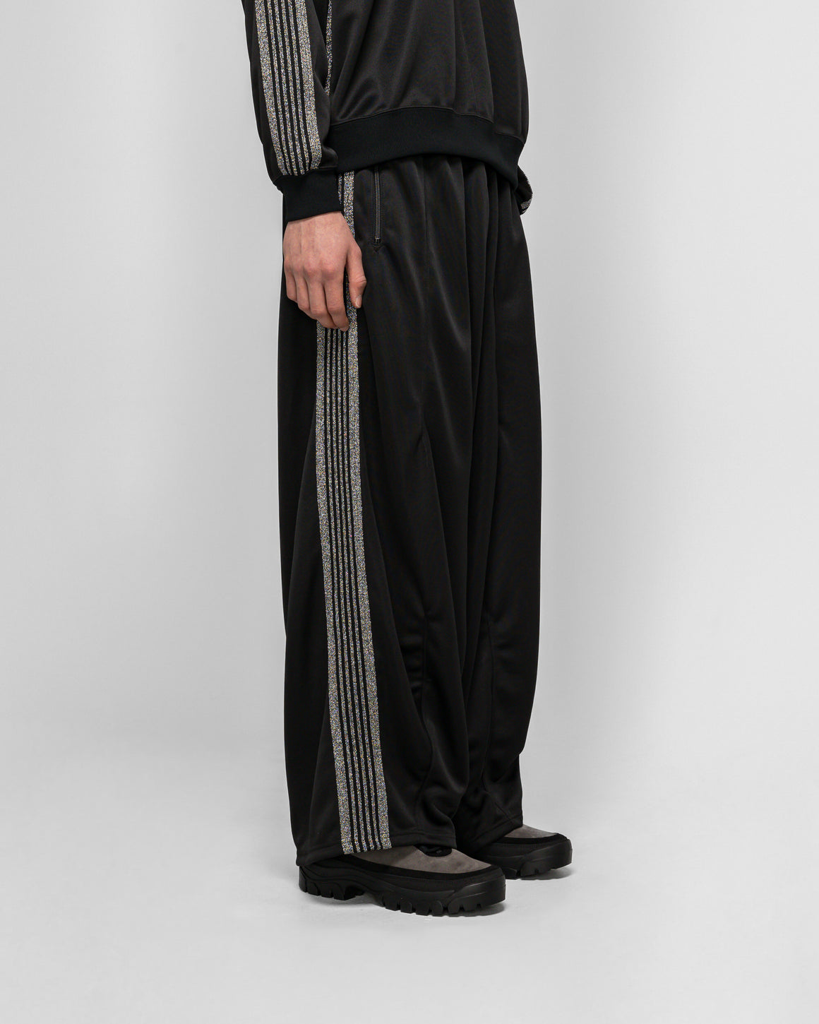 Needles - H.D. Track Pant x UP THERE - Black/Silver Poly Smooth - UP THERE