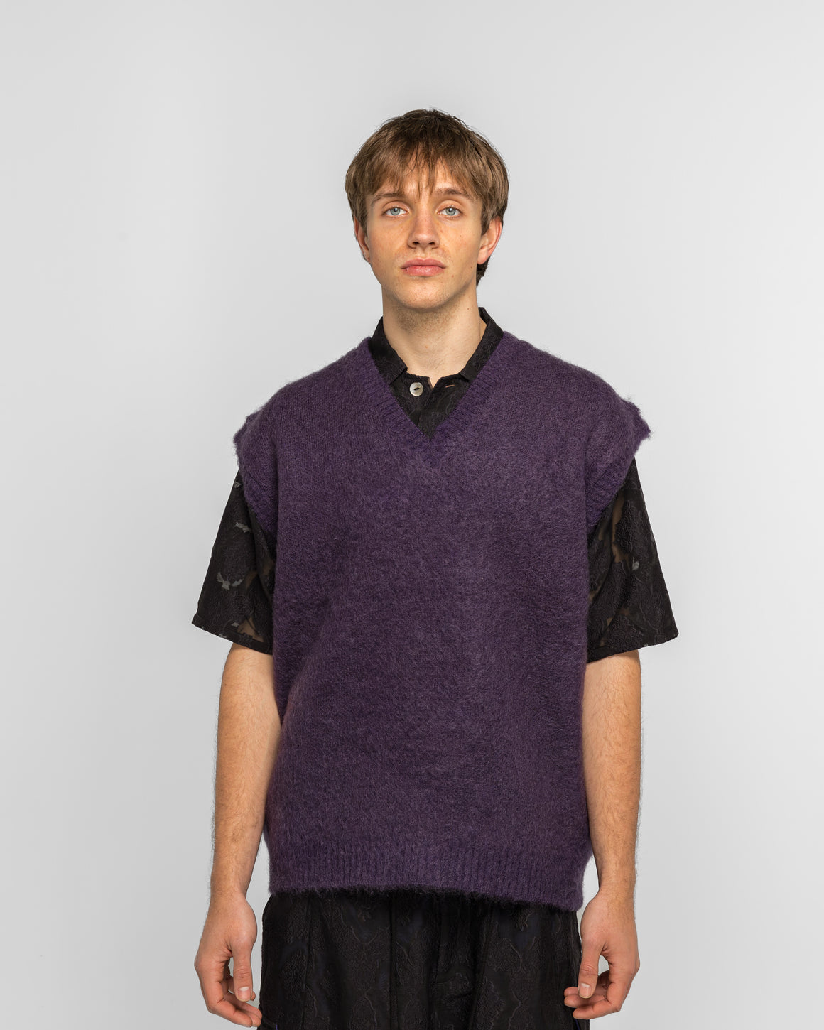 Needles - Mohair Knit Vest - Purple Solid - UP THERE
