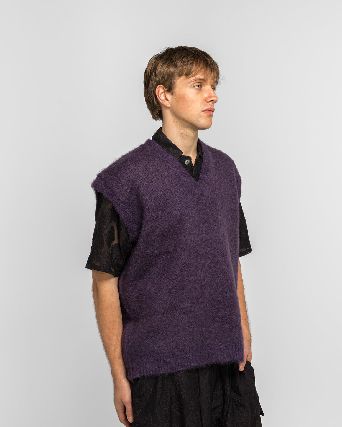Needles - Mohair Knit Vest - Purple Solid - UP THERE