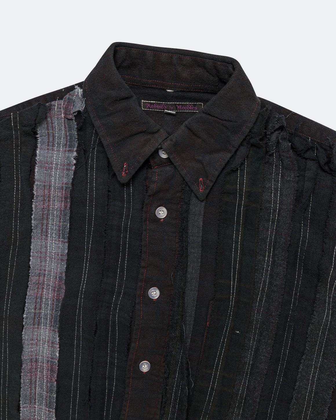 Needles - Rebuild Flannel Shirt Ribbon Shirt Over Dye FW26 - Black Small #4 - UP THERE