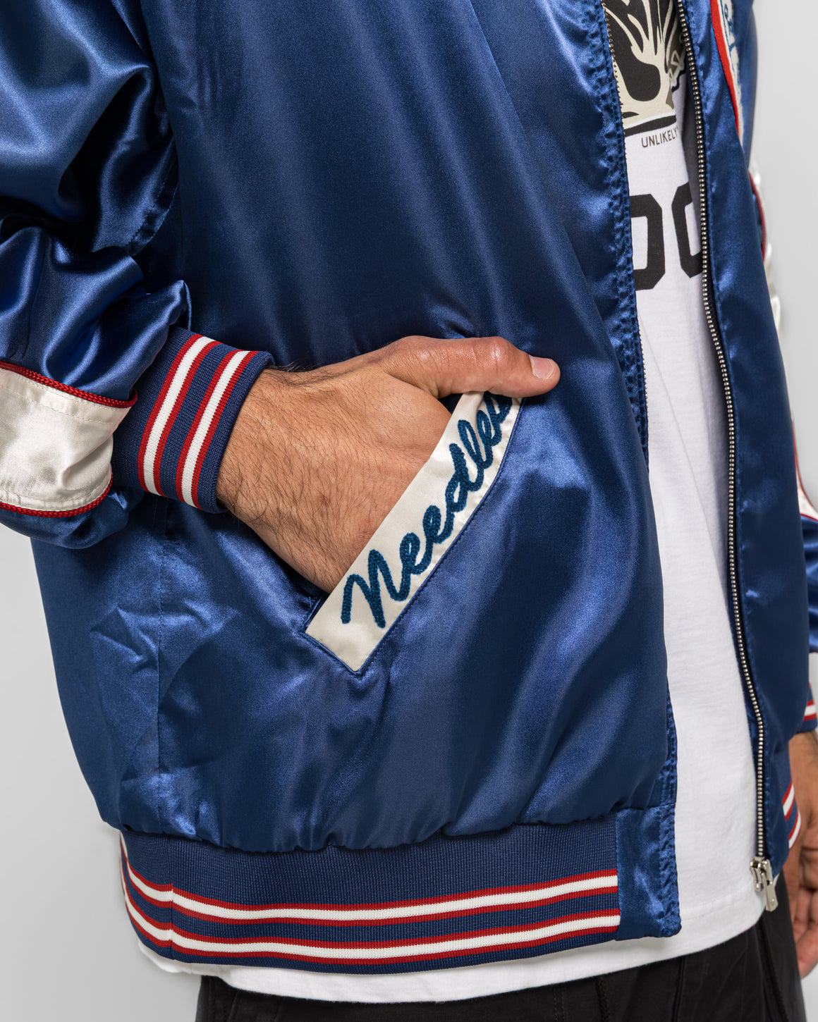 Needles - Stadium Jacket - Navy Poly Sateen - UP THERE