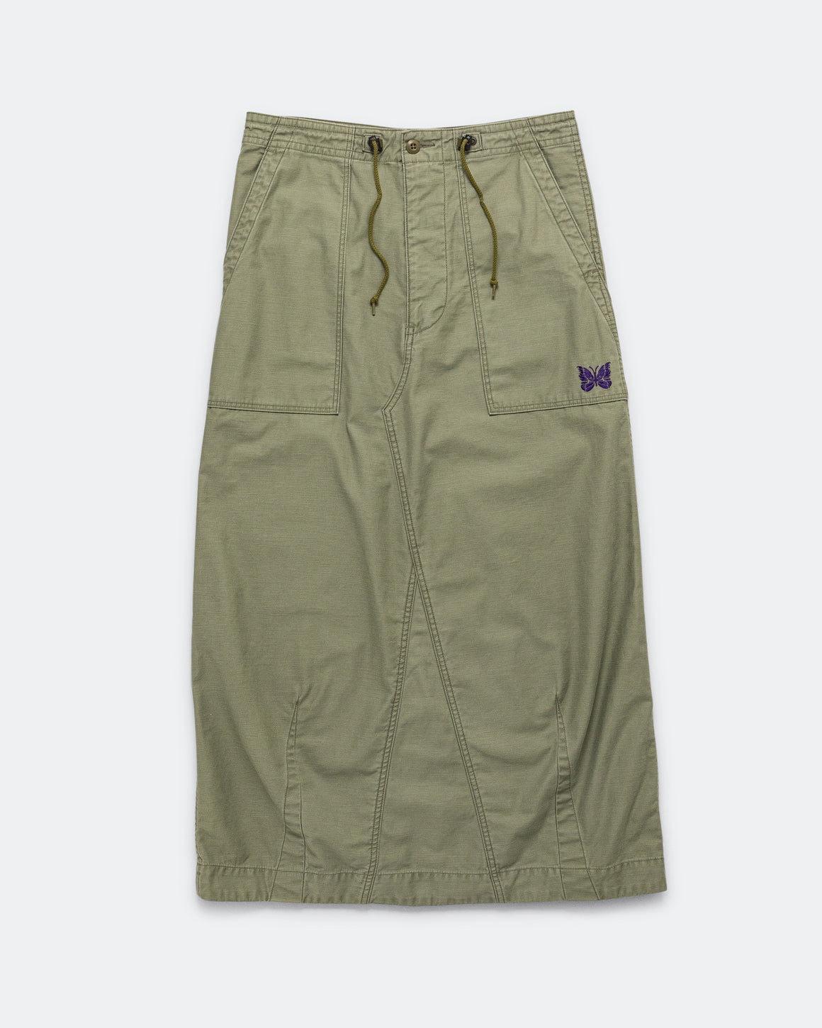 Needles - String Fatigue Skirt - Olive Reversed Sateen - UP THERE
