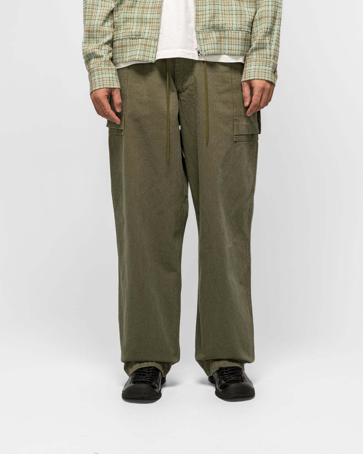 Needles - String Field Pant - Olive Cotton Herringbone - UP THERE