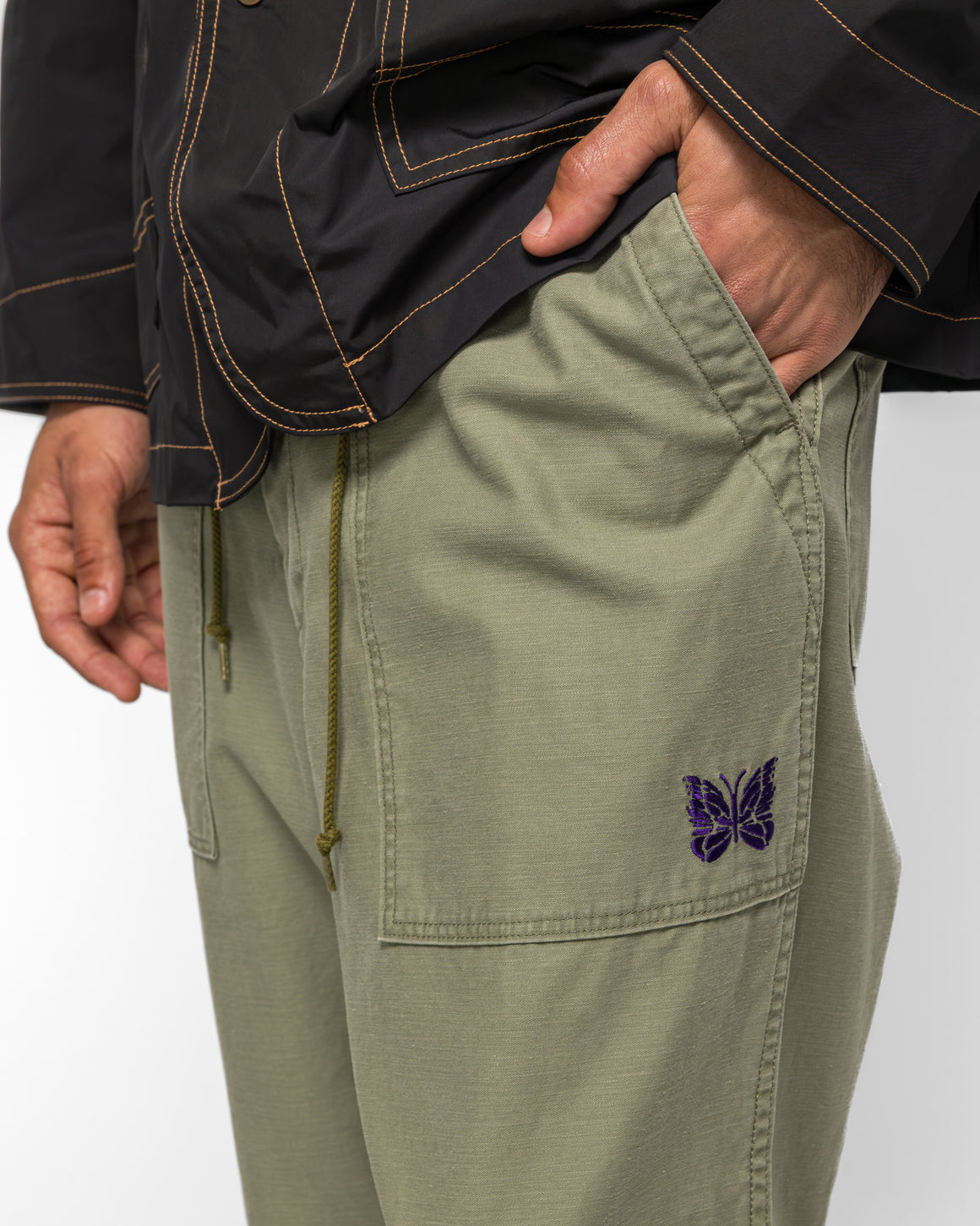 Needles - String Field Pant - Olive Reversed Sateen - UP THERE