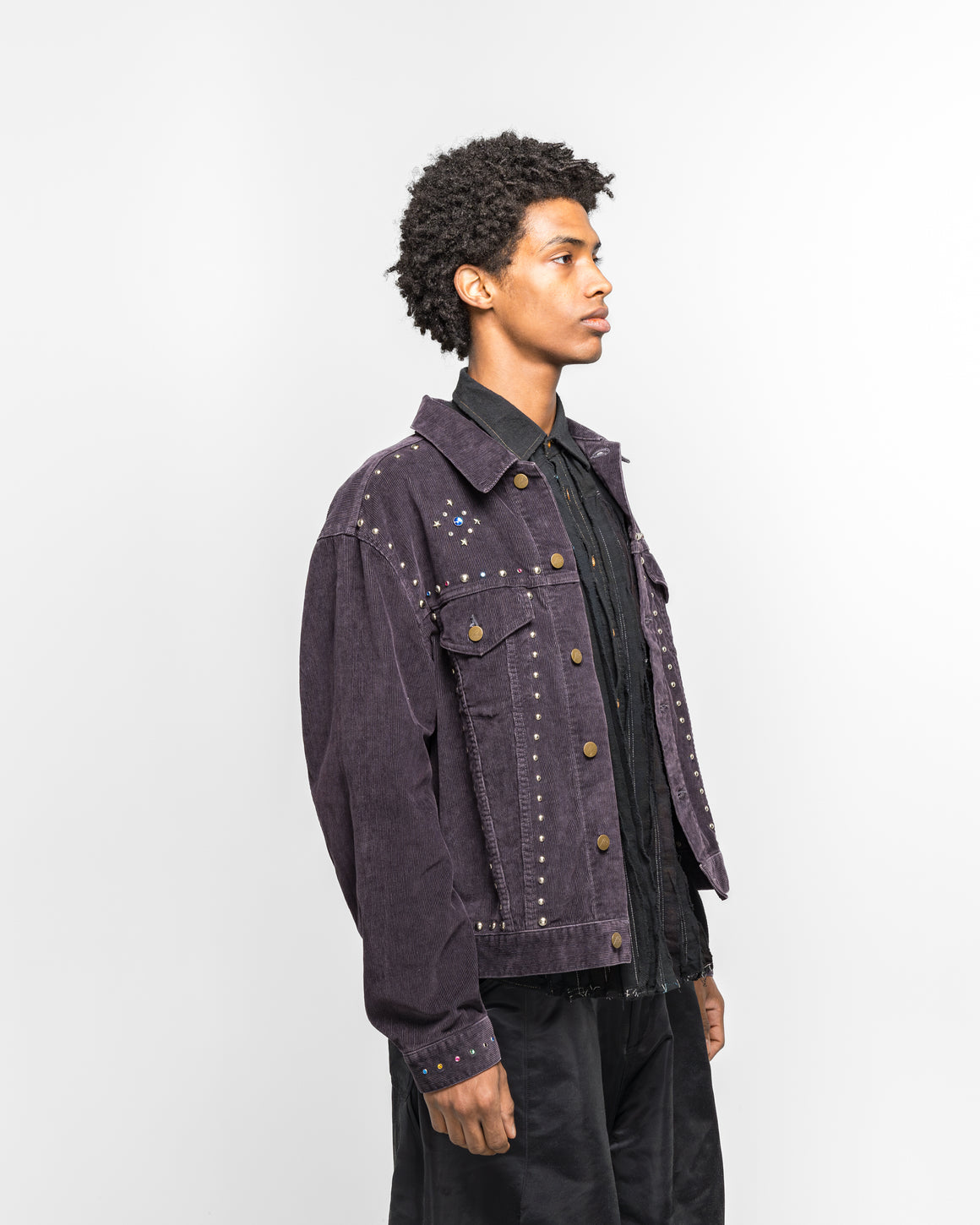 Needles - Studded Jean Jacket - Black 14W Corduroy - UP THERE