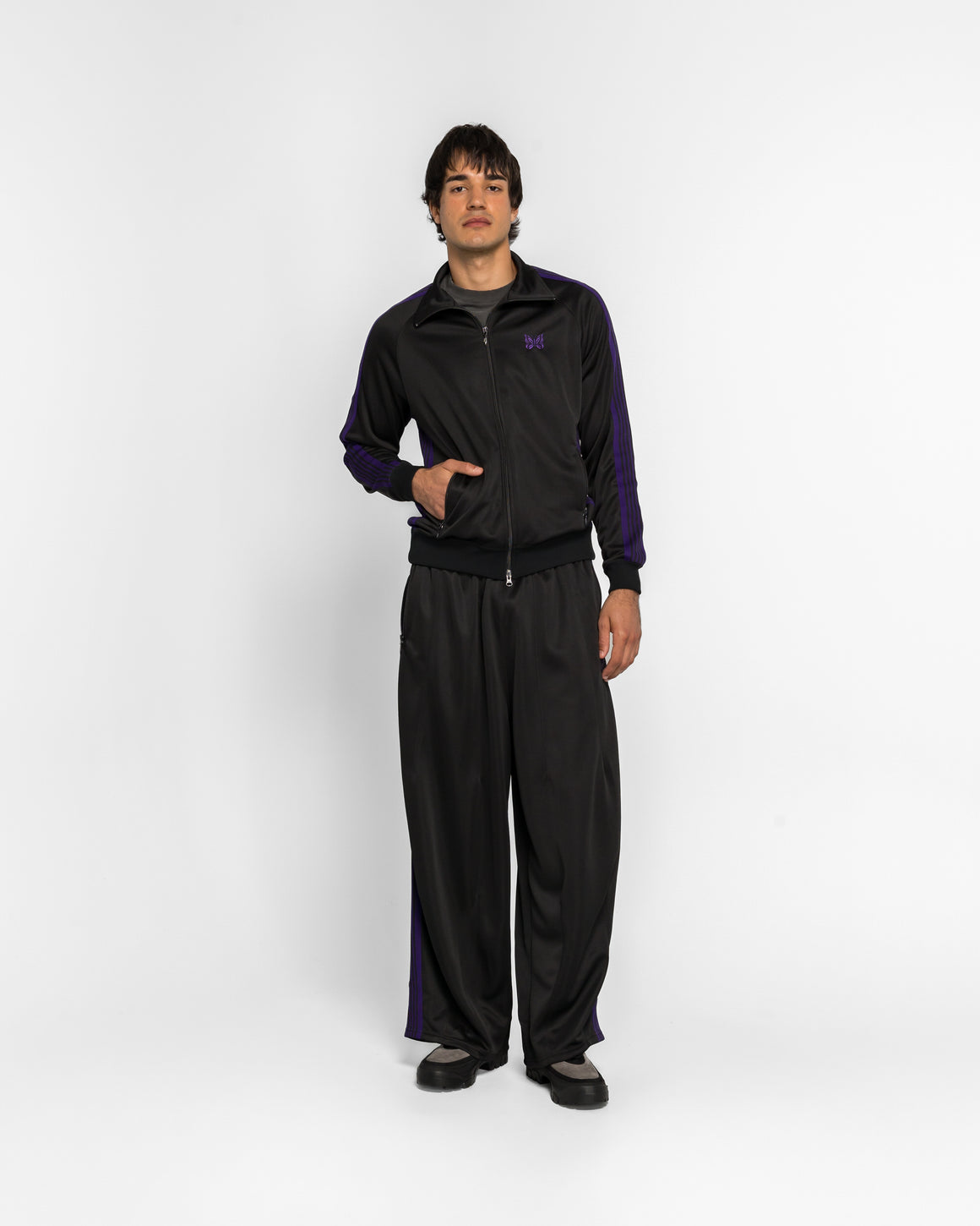 Needles - Track Jacket - Black Poly Smooth - UP THERE