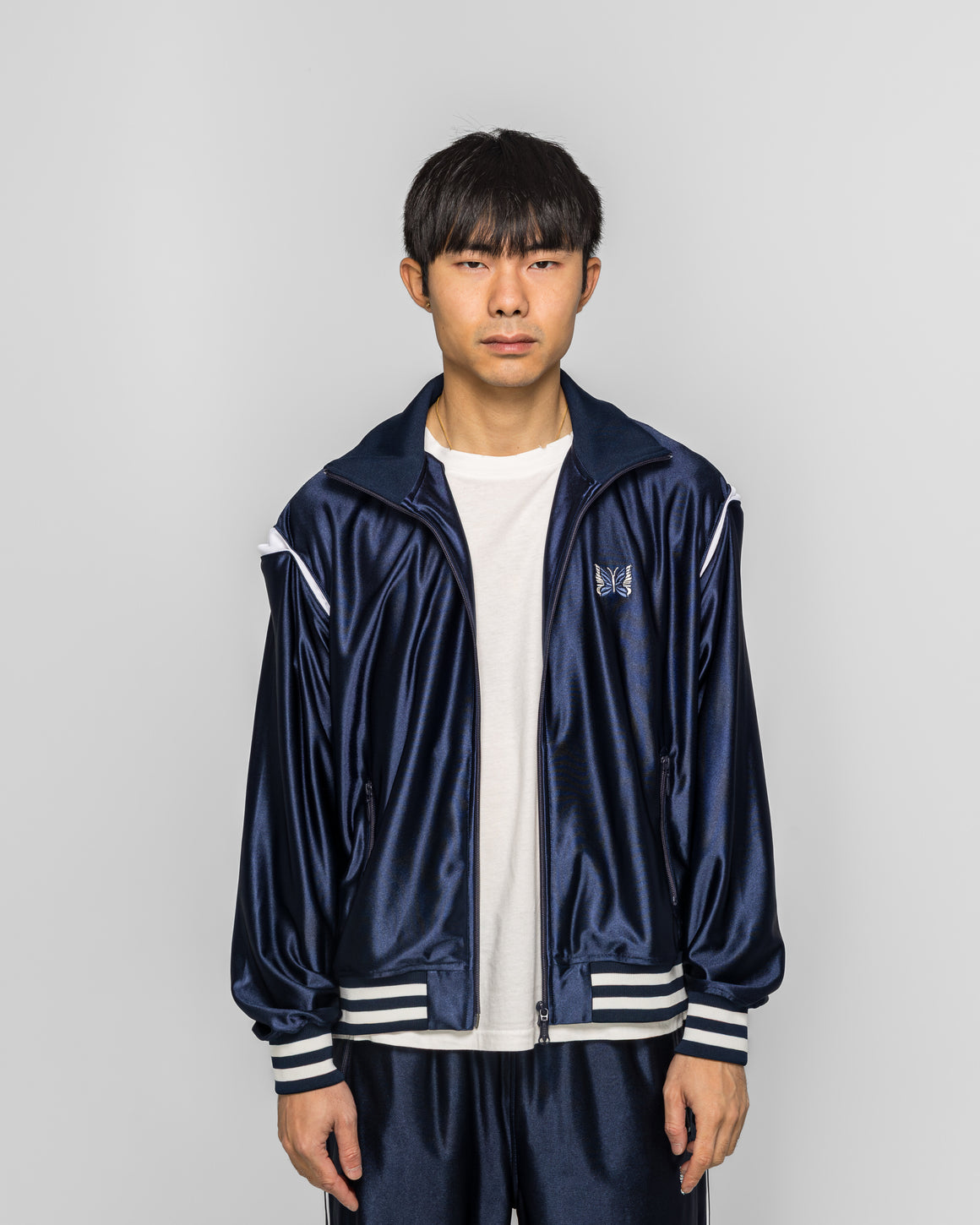 Needles - Track Jacket - Navy Tricot Sateen - UP THERE