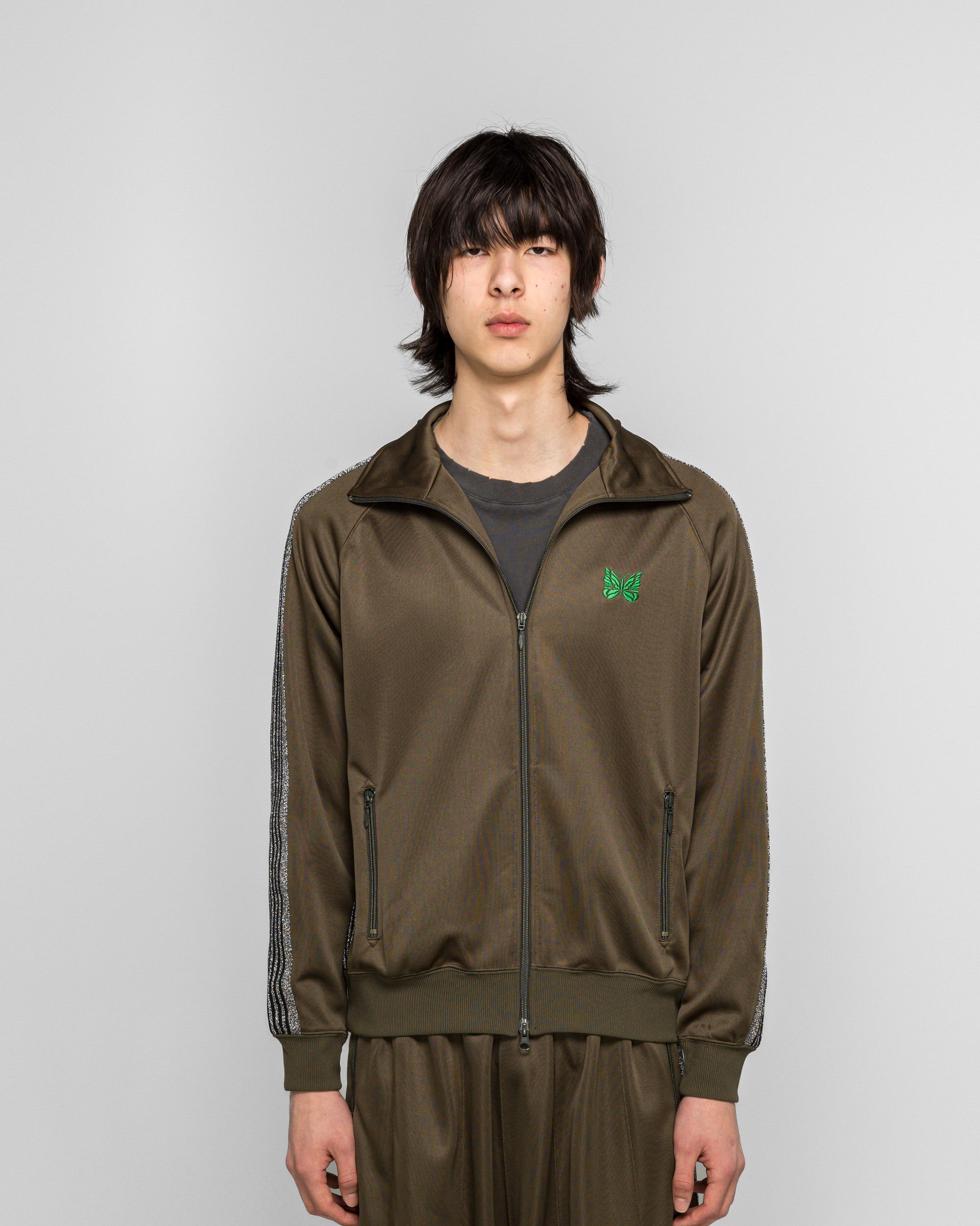 Needles Poly Track Jacket M オリーブ Needles - Track Jacket x UP THERE - Olive Poly Smooth