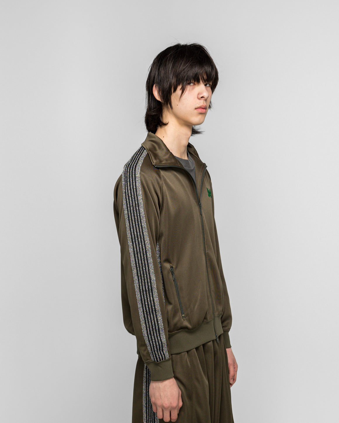 Needles - Track Jacket x UP THERE - Olive/Silver Poly Smooth - UP THERE