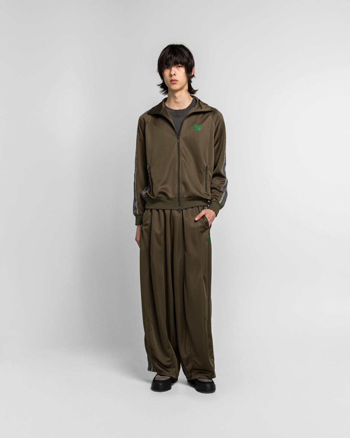 Needles - Track Jacket x UP THERE - Olive/Silver Poly Smooth - UP THERE