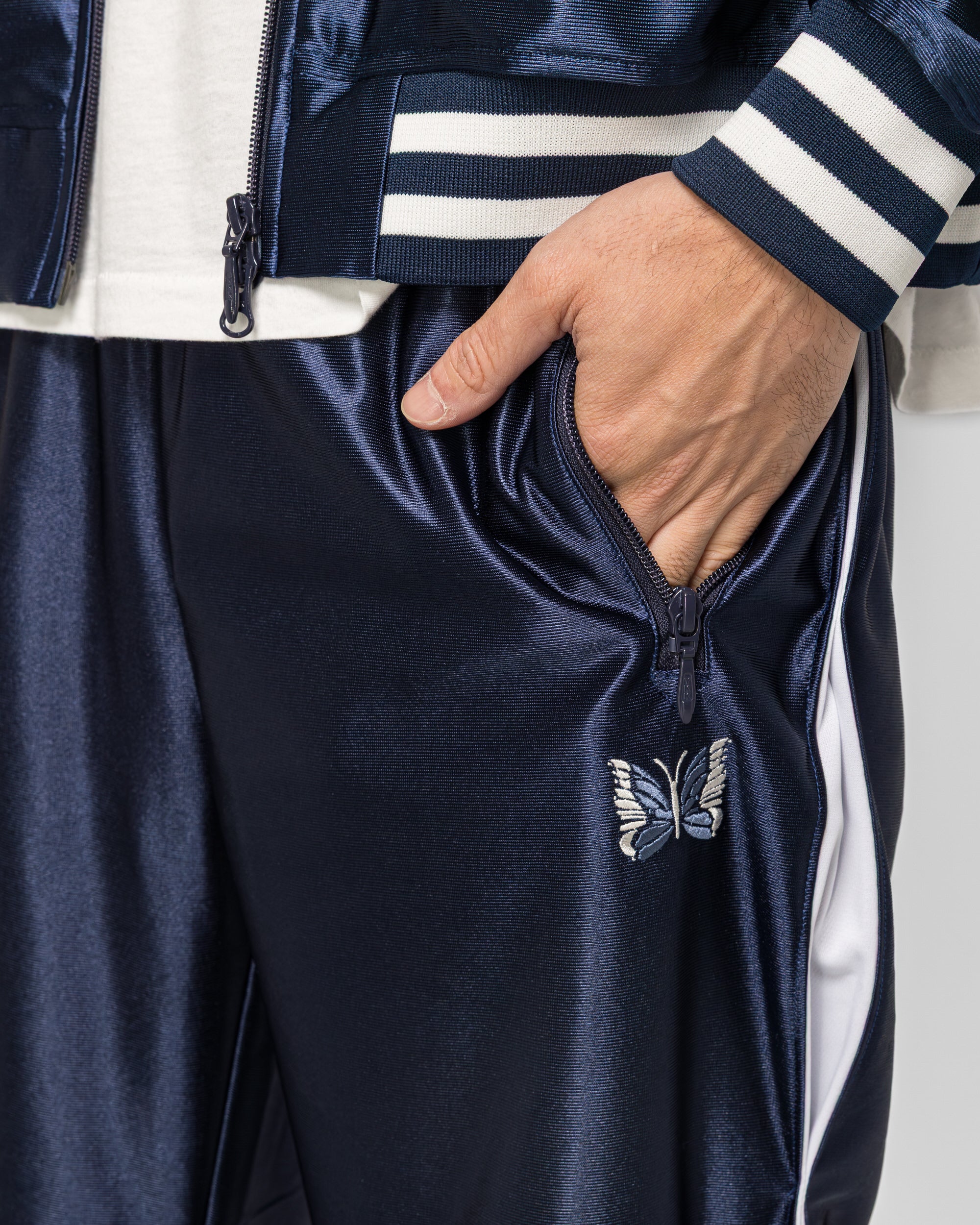 Needles：Track Pant - Tricot Sateen Needles - Track Pant - Navy Tricot Sateen | UP THERE