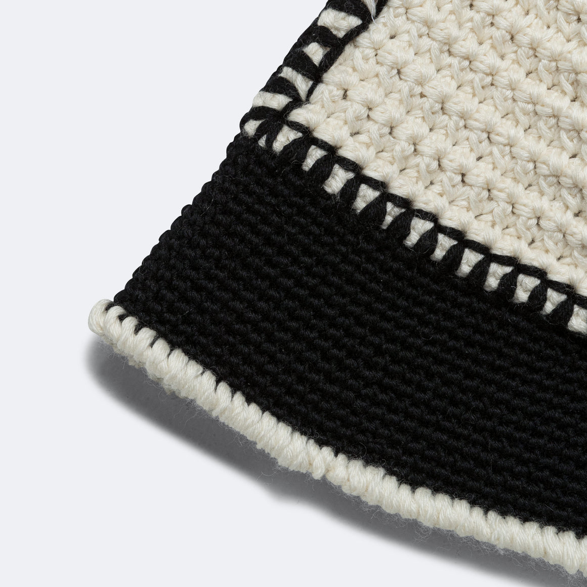 Hand Crochet Bucket Hat - Black/Ecru