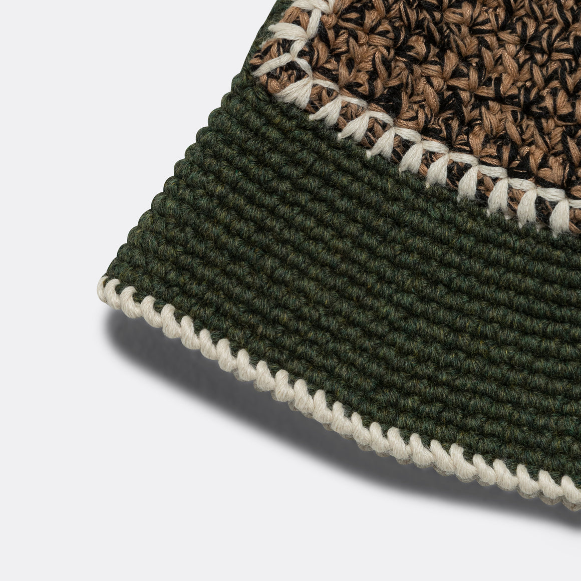 Hand Crochet Bucket Hat - Black/Olive/Sand