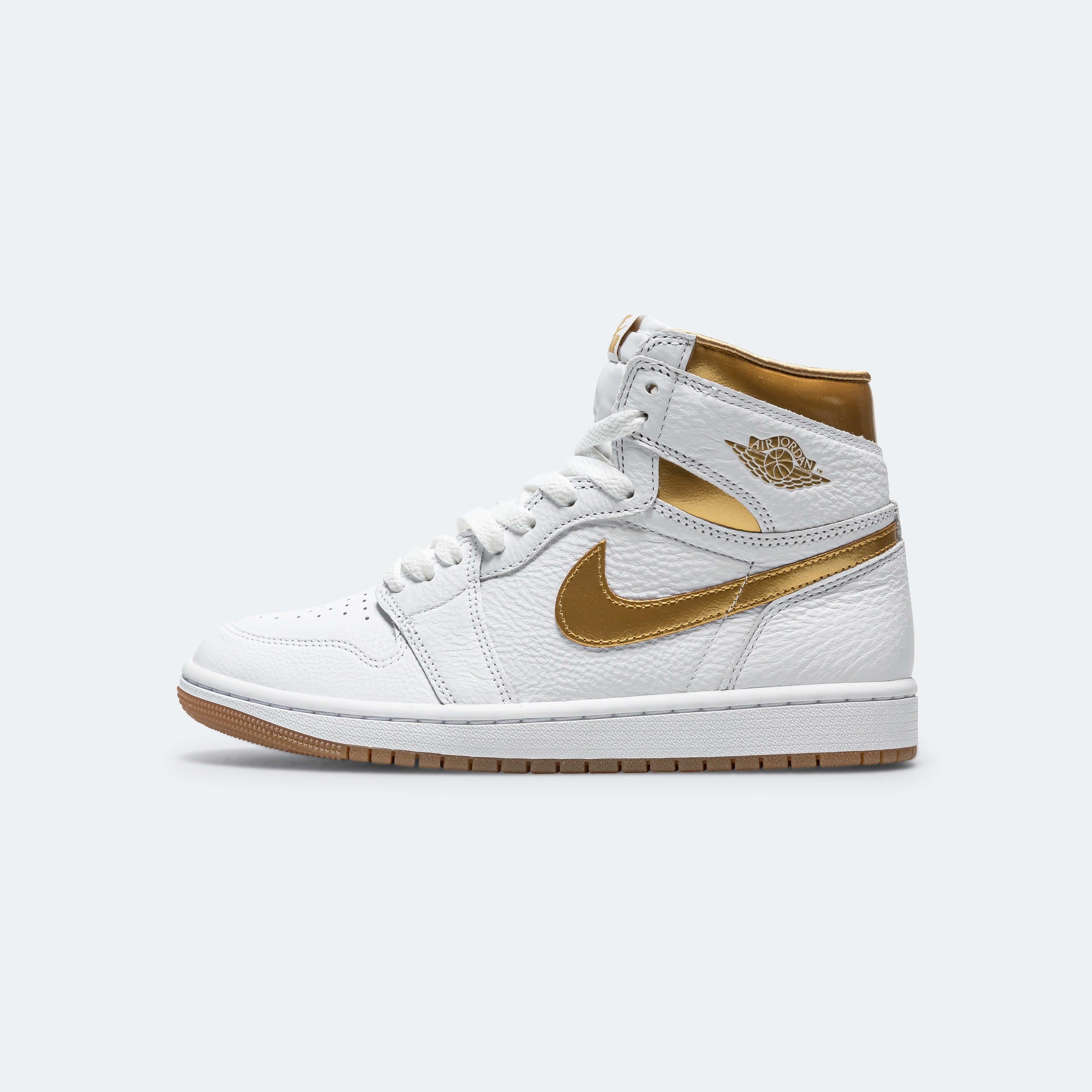Womens Air Jordan Retro High OG White/Metallic Gold-Gum Light Brown