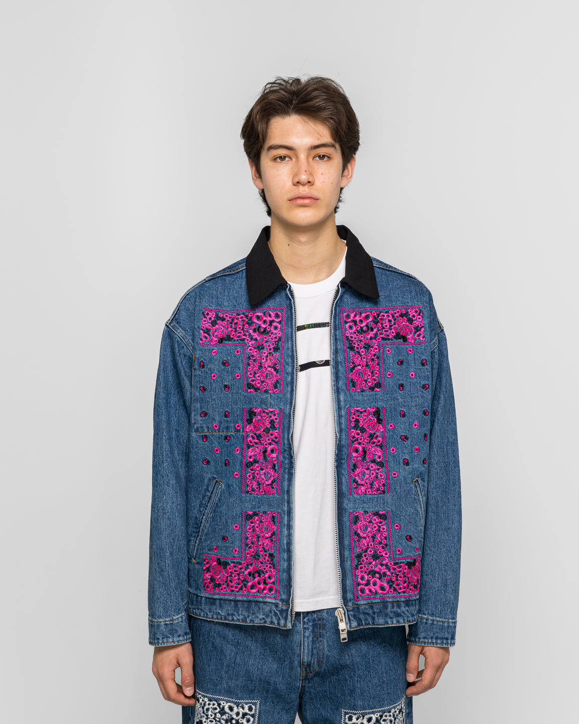 NOMARHYTHM TEXTILE - Bandana Embroidery Denim Jacket - Indigo/Pink - UP THERE