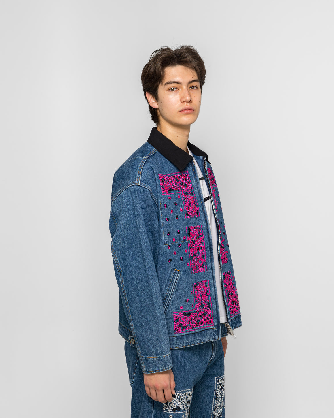 NOMARHYTHM TEXTILE - Bandana Embroidery Denim Jacket - Indigo/Pink - UP THERE
