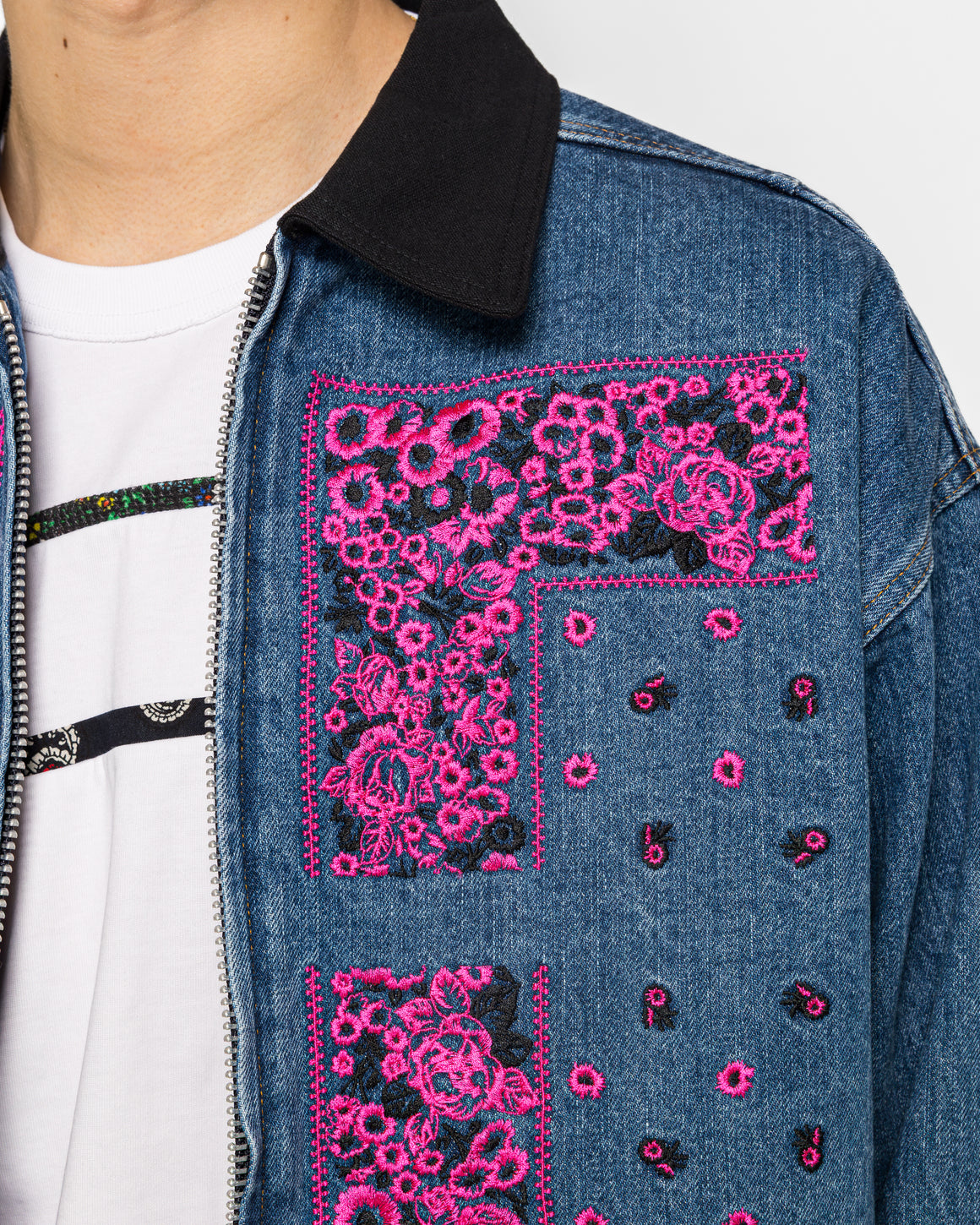 NOMARHYTHM TEXTILE - Bandana Embroidery Denim Jacket - Indigo/Pink - UP THERE
