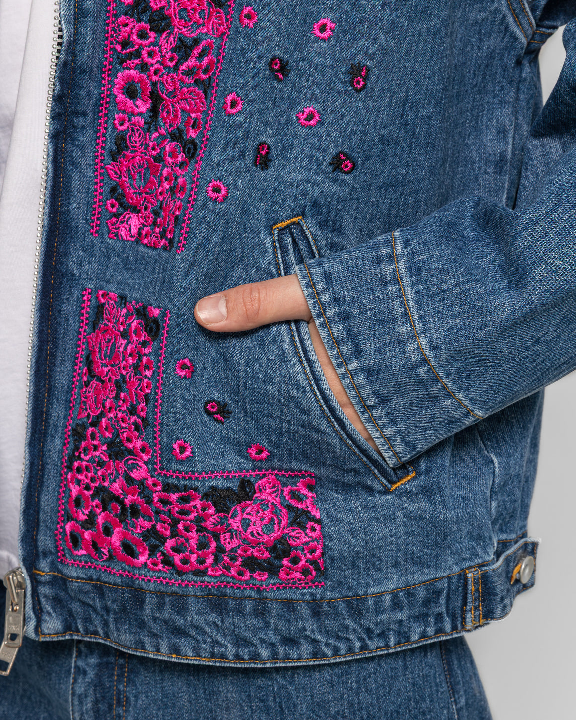 NOMARHYTHM TEXTILE - Bandana Embroidery Denim Jacket - Indigo/Pink - UP THERE