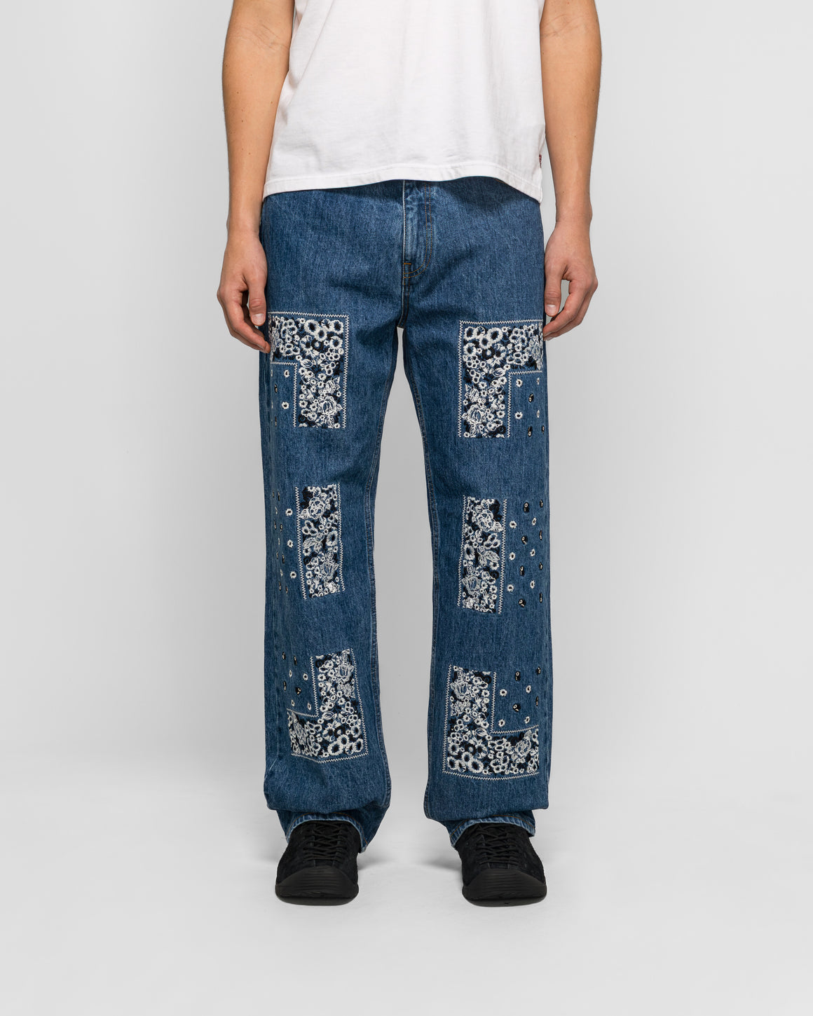 NOMARHYTHM TEXTILE - Bandana Embroidery Denim Pants - Indigo/White - UP THERE