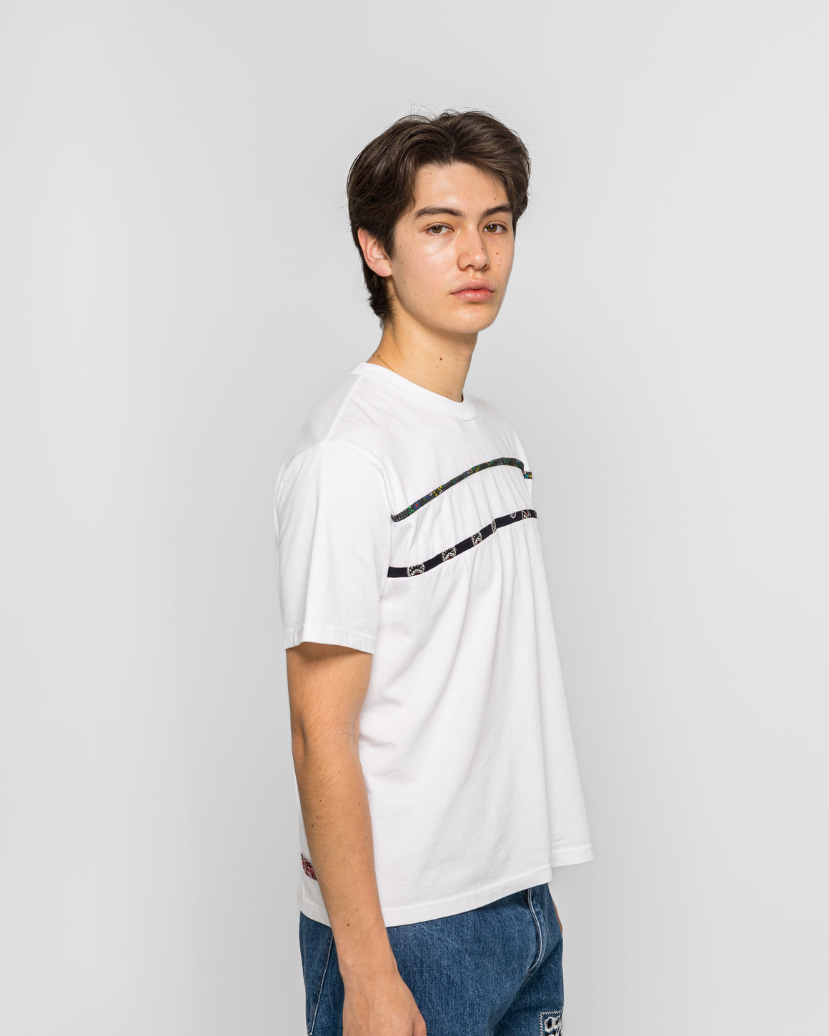 NOMARHYTHM TEXTILE - Border Patchwork T-Shirt - White - UP THERE