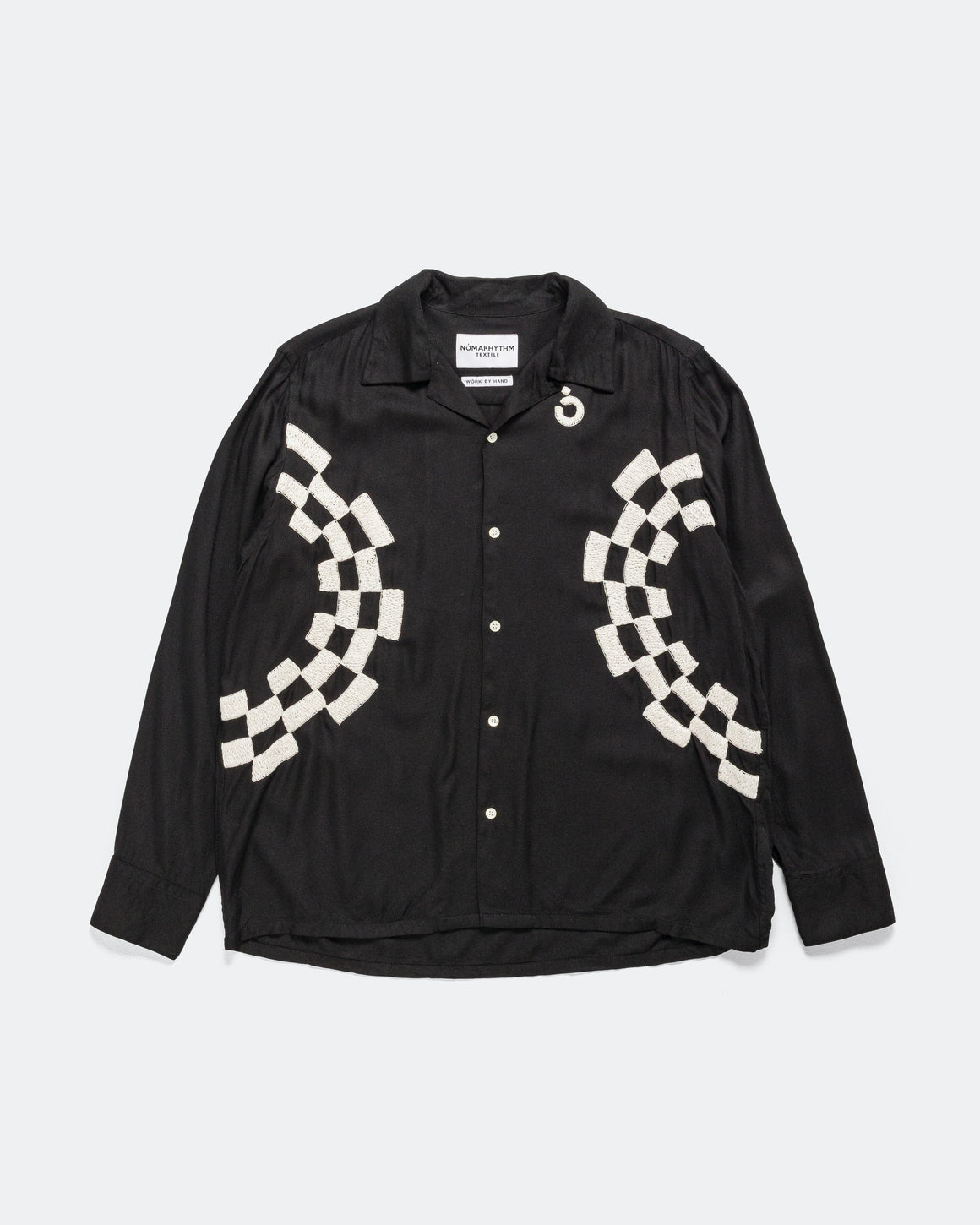NOMARHYTHM TEXTILE - Checker Embroidery Open Collar Shirt - Black - UP THERE