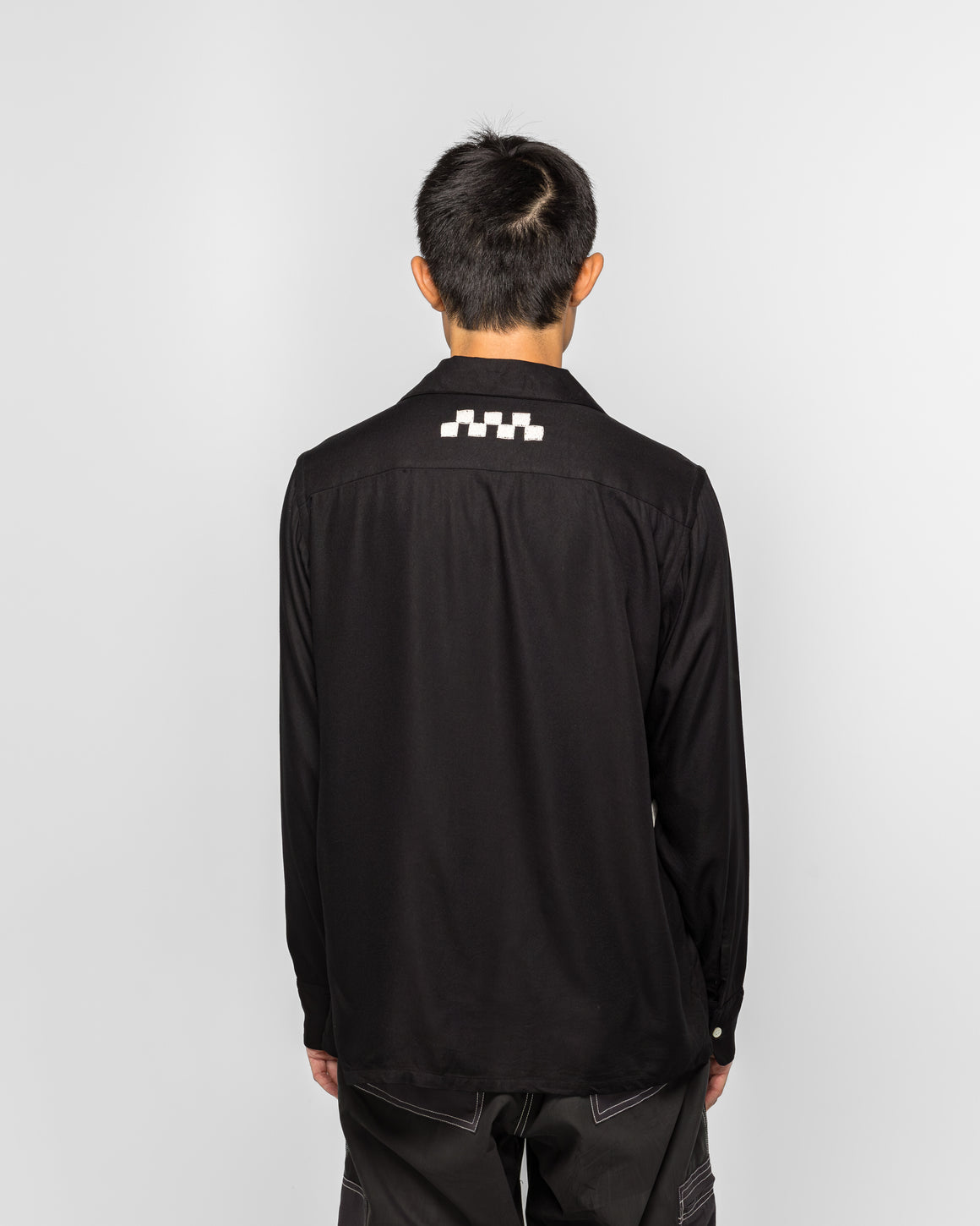 NOMARHYTHM TEXTILE - Checker Embroidery Open Collar Shirt - Black - UP THERE