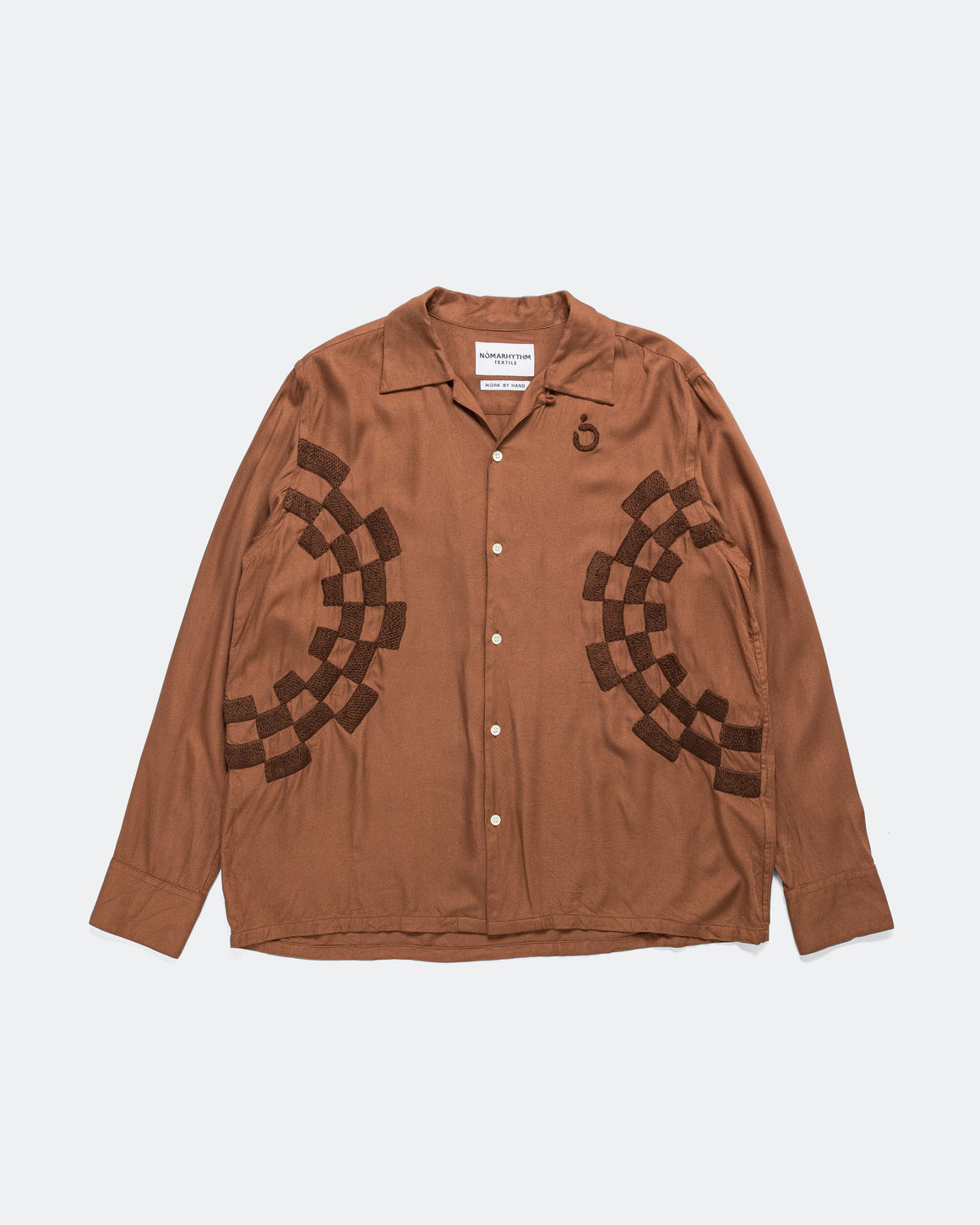 NOMARHYTHM TEXTILE - Checker Embroidery Open Collar Shirt - Walnut - UP THERE