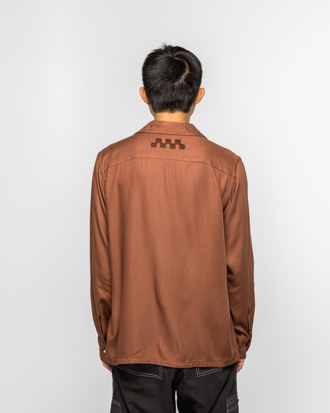 NOMARHYTHM TEXTILE - Checker Embroidery Open Collar Shirt - Walnut - UP THERE