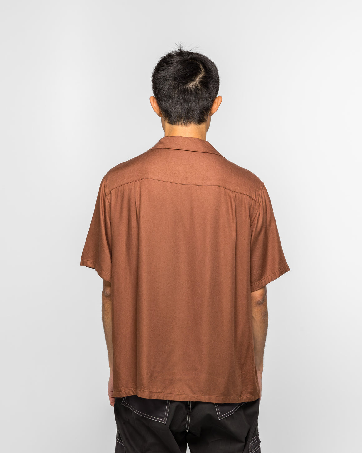 NOMARHYTHM TEXTILE - Paisley Embroidery Open Collar SS Shirt - Walnut - UP THERE